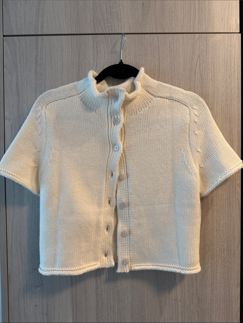 Zara Cream Short-Sleeve Button-Front Knit Cardigan